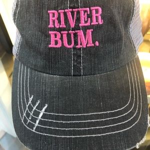 River bum distressed trucker cap.